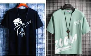 Printed Men Dark Blue, Light Green T-Shirt