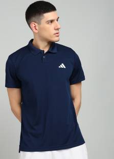 ADIDAS Solid Men Polo Neck Blue T-Shirt