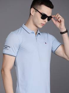 Louis Philippe Jeans Printed Men Polo Neck Light Blue T-Shirt
