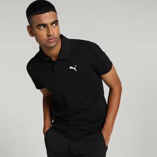 PUMA Solid Men Polo Neck Black T-Shirt
