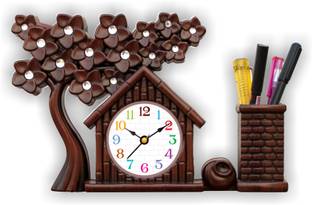 ART OCEAN Analog Dark Brown Clock