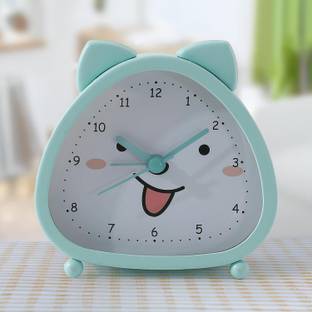 Ekhasa Analog Cat Face Table Alarm Clock for Study Table & Kids Bedroom | Blue Clock