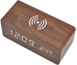 Shivom Digital Wooden Alarm Clock, Wireless Charging, 3 Alarm Set, LED Display, Sound Control, Dimmable Clock