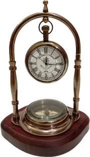 BRASS BLESSING Analog BRASS Clock with COMPASS - Hanging Desk Décor Watch (3488) Clock