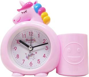 RHINETOYS Analog Unicorn Alarm Clock: Loud Bell, Pen Holder, Multicolored Clock
