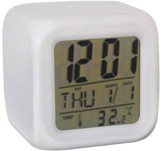 SS Digital 7 Color Glowing LED Change Digital Alarm Clock Thermometer Cube Clock Time Night Glowing Cub Data Week and Temperature Display Clock