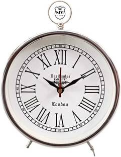 Neo Classic Analog Silver Traditional Heavy Handmade, Steel Finish Round Roman Dial Table Clock