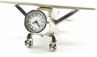 ZAHEPA Aeroplane Miniature Desk Clock, Stylish Timepiece for Office Table Decoration, Metal Paper Weights  with Chrome Finish