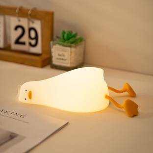 HASTHIP Lying Flat Duck Night Light, LED Squishy Duck Lamp, Cute Light Up Duck Table Lamp