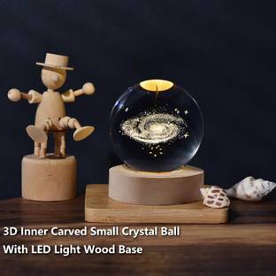 SHOPOGENIX 3D Galaxy Crystal Ball ,Creative Engraved Crystal Ball USB Table LED Wooden Night Lamp