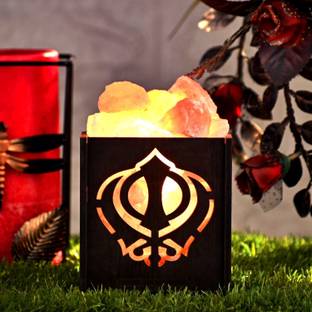 GLOBAL AROMA Wooden Ik Omkar Himalayan Rock Salt Lamp (4x3.5) Table Lamp