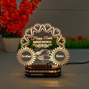 lampees Personalized 3D LED lamp Rakhi Brother Sister Name-Warm White (Engraved Mini) Table Lamp