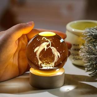 pingakssh Crystal Ball Night Light Ball Night Lamp with Woodern Base Night Lamp (moon) Table Lamp