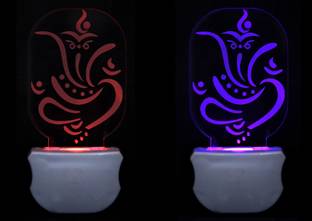 Gojeeva The Lord Ganesh 3D illusion 7 Multicolor lighting effect (Pack of 2) Night Lamp
