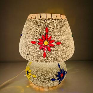 अपूर्वा ग्लास Mosaic Table Lamp Combination of Colour Beads Mushroom Round Dome Shape Mosaic Bedside Table Turkish Lamps with Colorful Light for Home Decoration Bedroom टेबल लैम्प