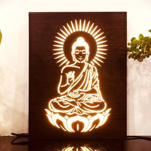 Home Delight Lotus Buddha Wood Craving Table Lamp