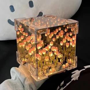 Dykidrah DIY Tulip Cube Mirror Lamp, 30 Flowers LED Decorative Lamp, 2 in 1 Mirror Night Lamp