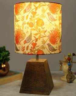 Homesake Wood Pyramid Table Lamp, Modern Base Fabric Lampshade Table Lamp