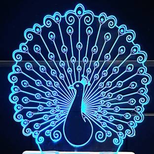 Krolexe PEACOCK Acrylic 3D Illusion RGB 7 Colour Changing LED Plug n Play Night Lamp