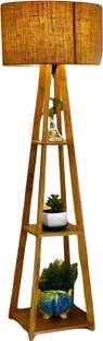 DiyaSalayi Furniture Wooden Floor Lamp with Shelf (Natural Jute). LED Bulb Included Table Lamp