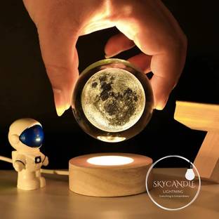 Skycandle Crystal Ball Night Lamp with wooden base 3D Big Moon fairy Glow for night Night Lamp