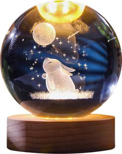 Wengonvila 3D Moon Rabbit Crystal Ball Night Light,2.4 inch Glass Ball with Led Wood Base Night Lamp