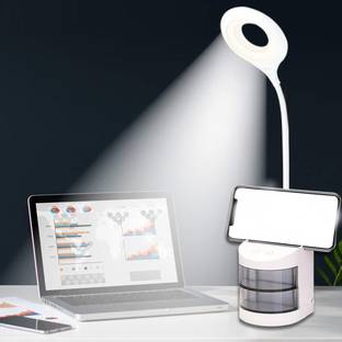 AKR Rechargeable Desk Lamp with Organizer, Phone Holder, Night Light, Table Lamp for Dorm Room Study Desk Light Table Lamp (40 cm, White) Table Lamp Table Lamp