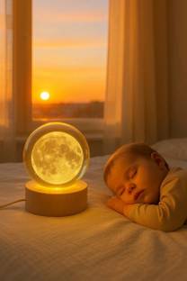 AAKAR Trendz 3D Moon Crystal Ball Night Light ,Wooden Base, USB Desk Light Decorative Gift Night Lamp