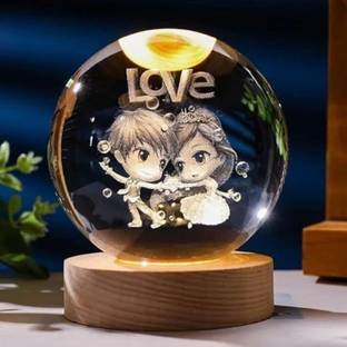 Lavidi LED 3D Crystal Ball Love Couple Design | Perfect Gift & Home Décor Piece Decorative Showpiece  -  6 cm