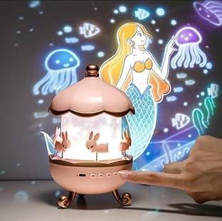 Abgrow Rotating Cabin Star Projector Night Light with Remote Control 360° Rotation Table Lamp