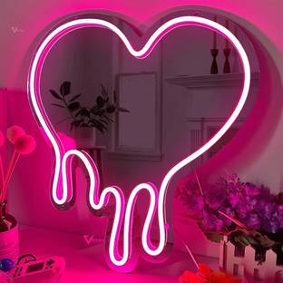 VNDRA Modern Melting Heart Neon Acrylic Mirror Sign with LED Mirror Light Bathroom, Night Lamp