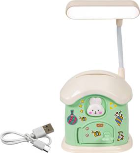 WISHKEY Rabbit Theme 3-in-1 LED Study Desk Lamp with Pen Holder and Piggy Bank with Key Study Lamp