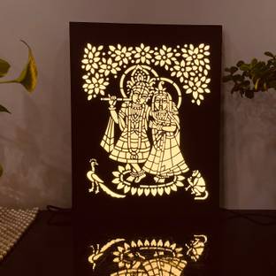 Home Delight Tree Radha Krishna Wood Craving Table Lamp
