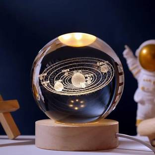 ENTRYZONE 3D Crystal Ball Lamp with Wooden Base Gift For Kids Table Lamp