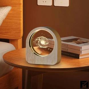 SHOPOGENIX 3D Cube Galaxy Model Crystal Ball with Wooden Frame,USB Cable Decorative Showpiece  -  8.5 cm
