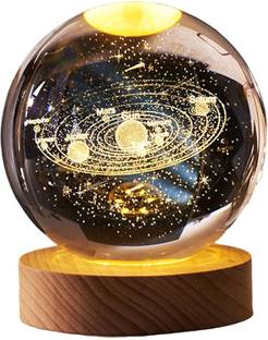 OBIXO 3D Solar LED Lighted Planets Model Crystal Ball Lamp with Wooden Base Night Lamp