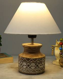 Homesake Whitewash Pot Wood Table Lamp, Modern Base Fabric Lampshade Table Lamp