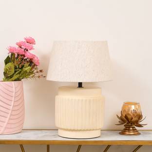 Ami Cylinder Designed Pot Table lamp with Solid Natural Shade Table Lamp