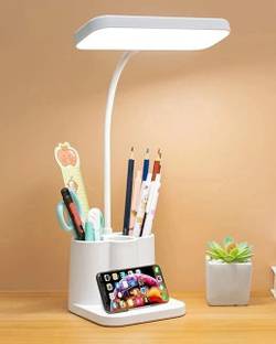 FOKRIM Rechargeable Table Lamp with Phone Holder for Study with 3 Pocket Study Lamp