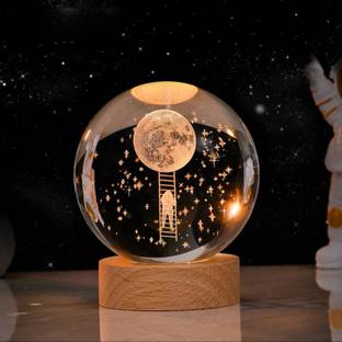 Dwiza Enterprise 3D Moon Galaxy Crystal Ball Night Light,2.4 inch Glass with Wooden Base Table Lamp
