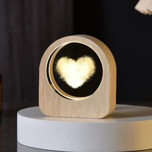 SHOPOGENIX Heart Cloud 3D Crystal Cube Lamp With Wooden Frame LED USB Powered Cable Decorative Showpiece  -  8.5 cm