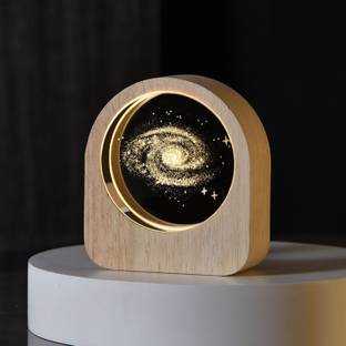 SHOPOGENIX Cube Galaxy Model 3D Crystal Ball with Wooden Frame, USB Powered Decorative Showpiece  -  8.5 cm