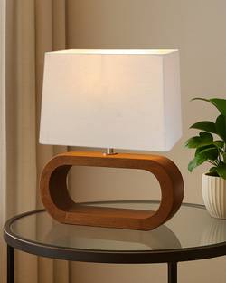 Homesake Walnut Oblong Wood Table Lamp With Shade LED Bulb Included, Table Lamp
