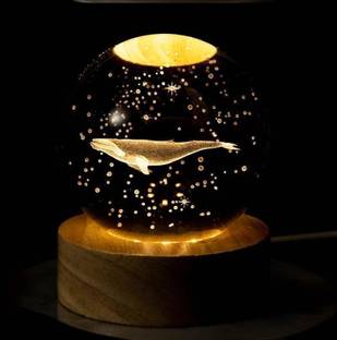 SHOPOGENIX 3D Whale Crystal Ball 2.4 inch Glass Ball with Wood Base-L156 Night Lamp
