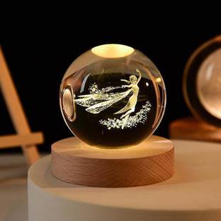 Wengonvila Princess Aisha Crystal Ball Lamp 2.4" 3D Galaxy Ball lamp USB Table Wood Base Night Lamp