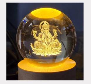 Zwerlin 3D Moon Crystal Ball Night Lamp with Wooden Base USB LED Ganeshji Lamp for Home Table Lamp