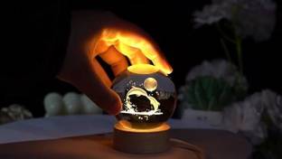 SHOPOGENIX 3D Dolphin Crystal Ball Light,2.4 inch Glass Ball with Led Wood Base Night Lamp Night Lamp