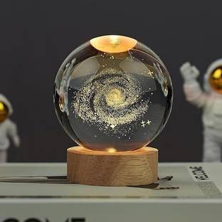 WARBAX 3D Galaxy Crystal Ball NightLight with Wooden Base,Moon Planet Lamp for family Night Lamp