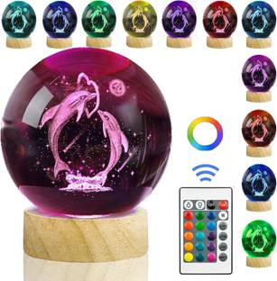 STARKENDY 16 Colors 3D Crystal Ball Lamp Dolphin Lamps with Woodern Base Remote Control Night Lamp