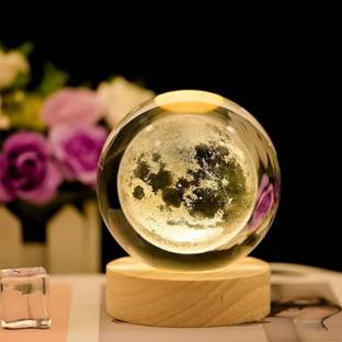 Wengonvila 3D Moon Crystal Ball Night Light,2.4 inch Glass Ball Night Lamp with Wood Base Night Lamp